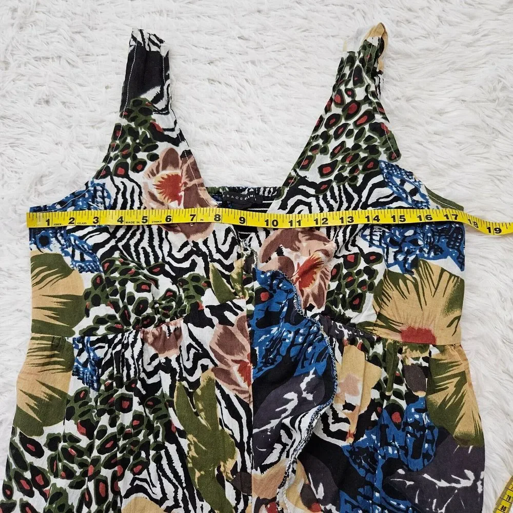 Grace Elements Safari‎ Jungle Ruffle Hippie Lagenlook Eclectic Maxi Dress Sz L